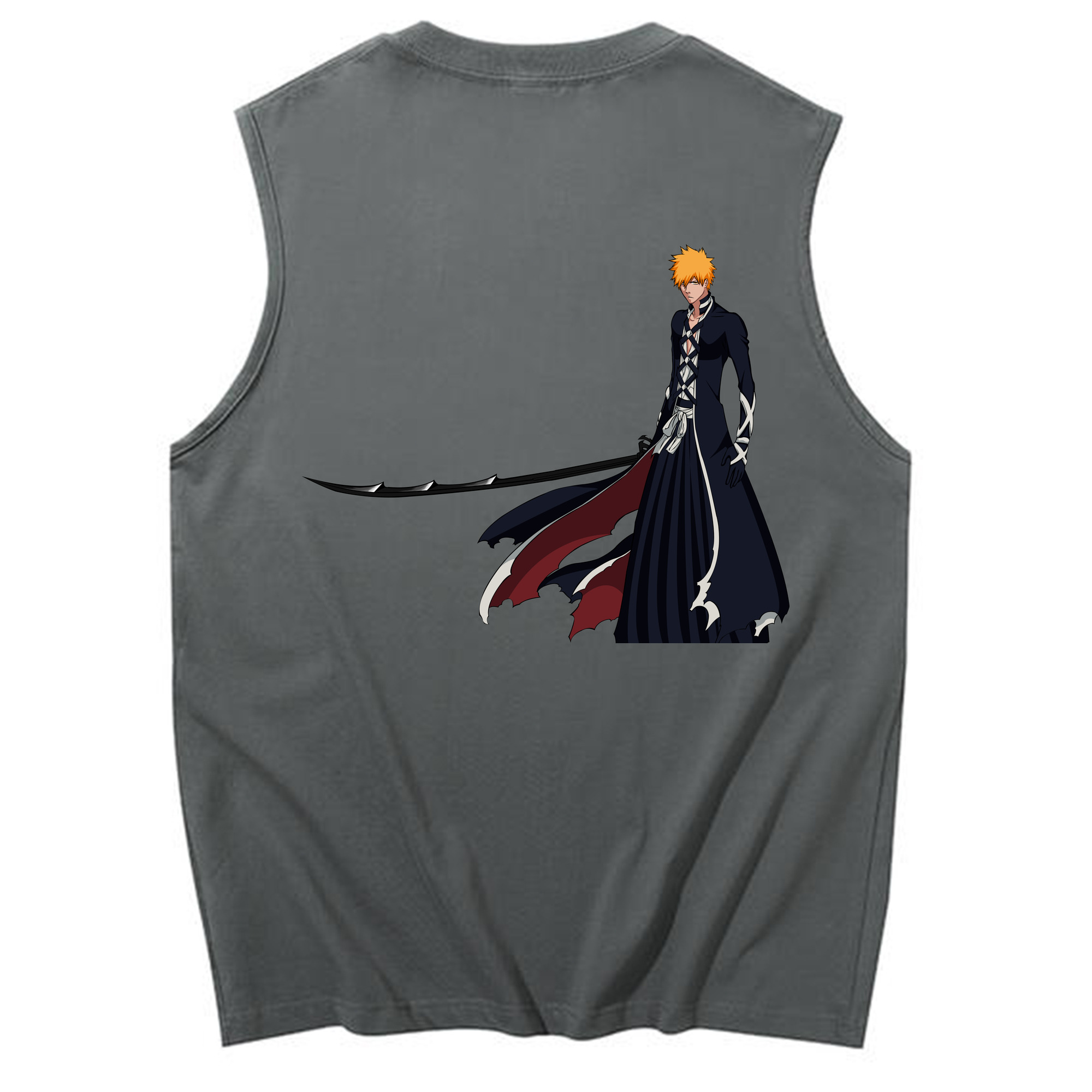 （画像用） ブリーチ 黒崎一護（くろさき いちご）BLEACH Kurosaki Ichigo コットン100％タンクトップ（背面プリント）